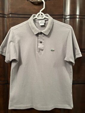Lacoste Men's Polo Shirt in Light Gray with Green Croc Logo